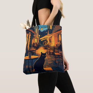 Bolsa Tote Gato preto engraçado no restaurante
