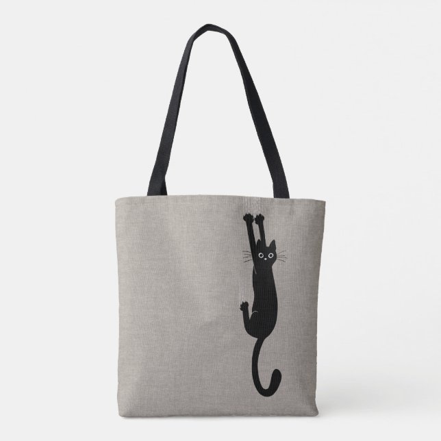 Bolsa Tote Gato preto engraçado que pendura no gatinho cómico (Verso)