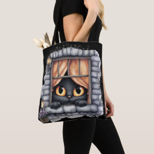 Bolsa Tote Gato Preto Espiando a Colheita de Outono