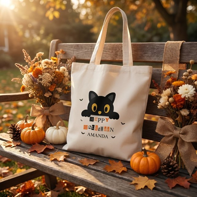 Bolsa Tote Gato Preto Fofo de Halloween (Criador carregado)