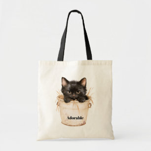 Bolsa Tote Gato Preto Fofo e Adorável em Balde