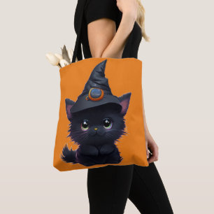 Bolsa Tote Gato preto fofo e caprichoso de Halloween