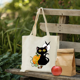 Bolsa Tote Gato Preto Fofo Roxo Assustador Abóbora de Hallowe