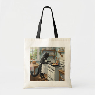 Bolsa Tote Gato Preto Fritando Ovos e Bacon