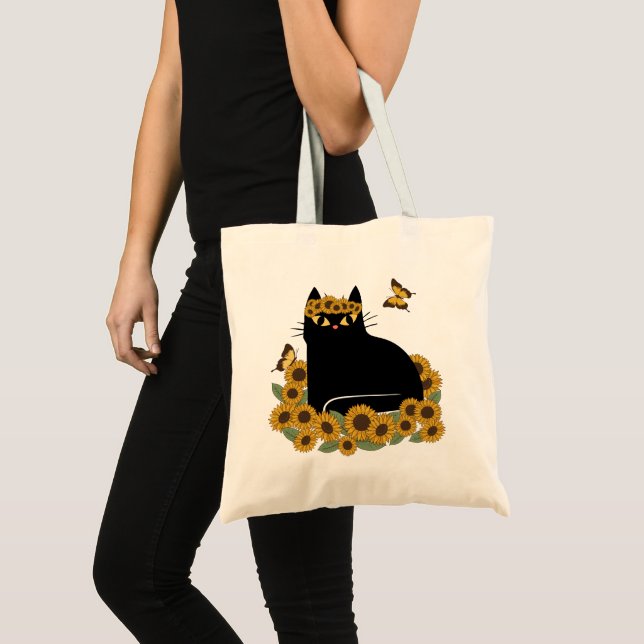 Bolsa Tote Gato preto hippie meio século (Frente (produto))