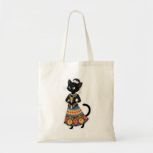 Bolsa Tote Gato Preto Javanês Estético em Kebaya Tradicional