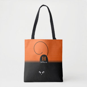 Bolsa Tote Gato Preto Laranja de Halloween Two Tone
