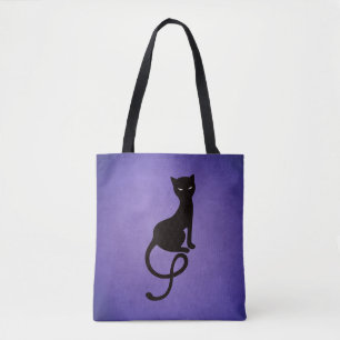 Bolsa Tote Gato preto mau gracioso roxo