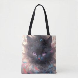 Bolsa Tote Gato Preto Místico Aquarela | Gato Fofo