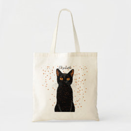 Bolsa Tote Gato Preto Místico com Olhos Laranja e Brilho