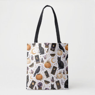 Bolsa Tote Gato Preto Místico Halloween Tarot Celestial