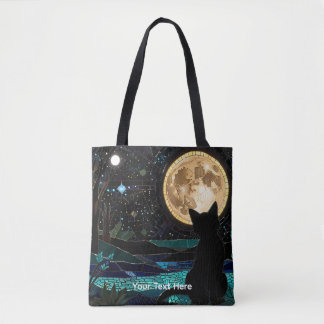 Bolsa Tote Gato Preto Mosaico Colorido Bonito Fofo