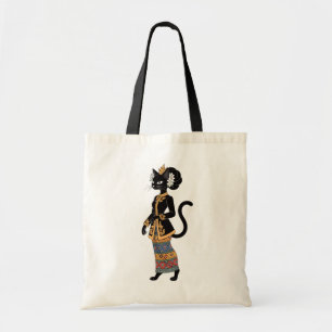Bolsa Tote Gato Preto na Arte Tradicional de Kebaya em Batik