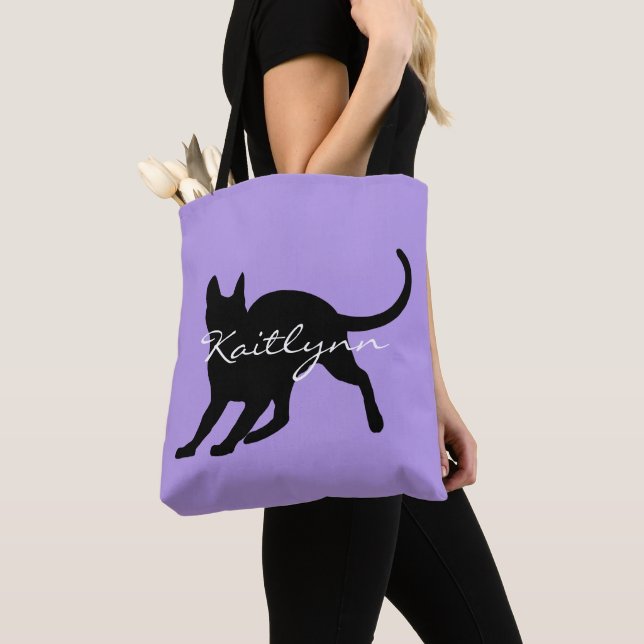 Bolsa Tote Gato preto na lavanda (Close Up)