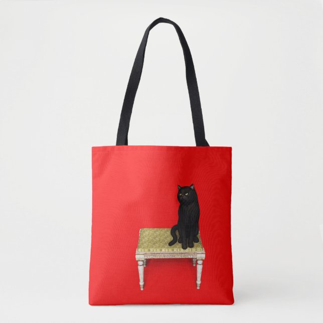 Bolsa Tote Gato preto no banco (Frente)