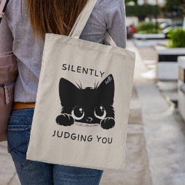 Bolsa Tote Gato Preto Personalizado Bonito, Silencioso, Julga