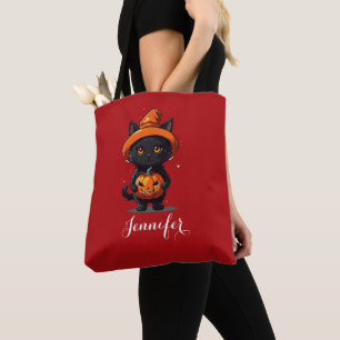Bolsa Tote Gato Preto Personalizado com o Halloween de Abóbor