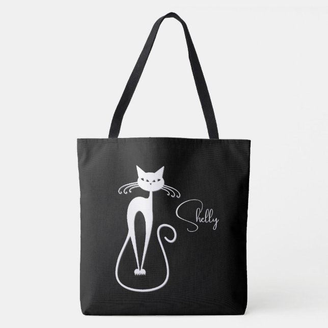 Bolsa Tote Gato preto pessoal magro e caprichoso Branco (Frente)