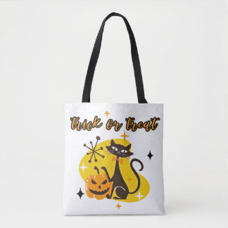 Bolsa Tote Gato Preto Retro & Jack-O' Lantern Halloween