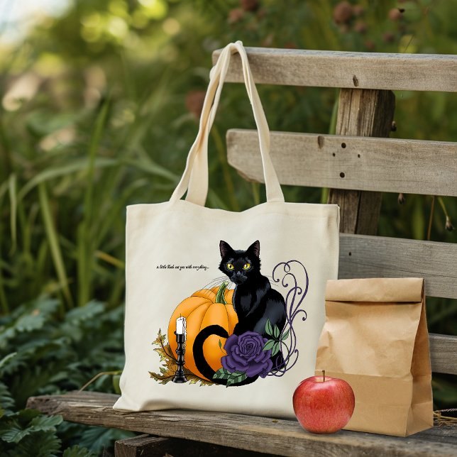 Bolsa Tote Gato Preto Rosa Roxa Abóbora Outono (Criador carregado)