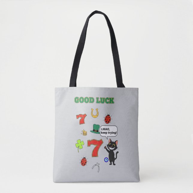 Bolsa Tote Gato preto sarcástico e amuletos da sorte (Frente)