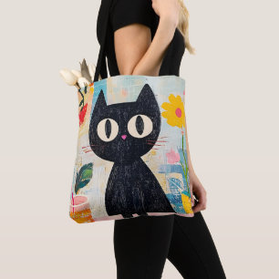 Bolsa Tote Gato Preto Simpático Divertido Fofinho
