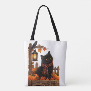 Bolsa Tote Gato Preto Vintage Colheita de Outono