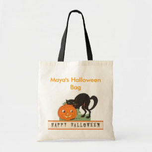 Bolsa Tote Gato Preto Vintage Personalizado Halloween retrô