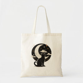 Bolsa Tote Gato Preto Vintage Sob Lua Crescente | Minimalista