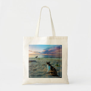Bolsa Tote Gato que senta-se em uma praia
