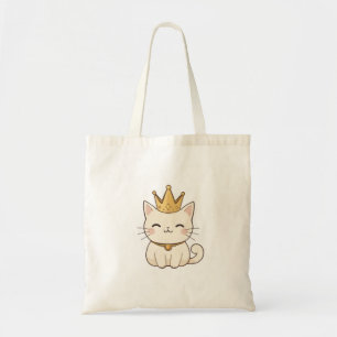 Bolsa Tote Gato Real com Coroa Dourada Design Kawaii