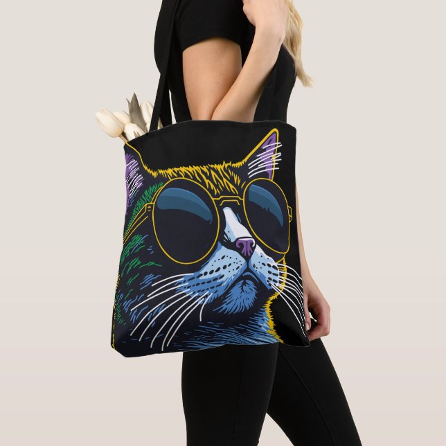 Bolsa Tote Gato Retro: Charme de Óculos Amarelos (Close Up)