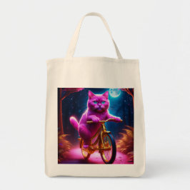 Bolsa Tote Gato Rosa Andando Na Bicicleta Do Ouro