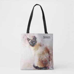 Bolsa Tote Gato Siamese da aguarela na moda personalizado