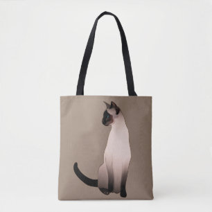 Bolsa Tote Gato Siamese do ponto do selo no Taupe Tan