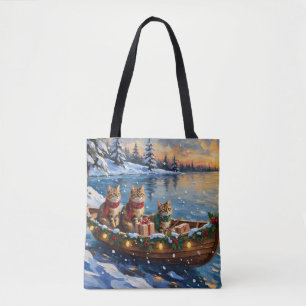 Bolsa Tote Gato Siberiano Natal Barco Festa