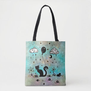 Bolsa Tote Gato Silhueta Doodle Arte Fantasia Molly Harrison