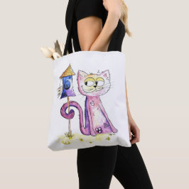 Bolsa Tote Gato Sneaky Bastante Bestial com Birdhouse