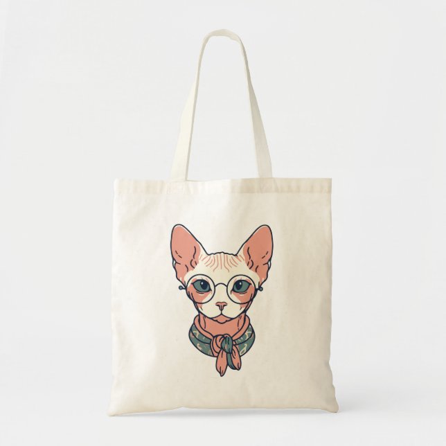 Bolsa Tote Gato Sphynx sem pelos usando óculos (Frente)