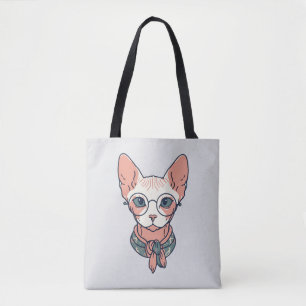 Bolsa Tote Gato Sphynx sem pelos usando óculos