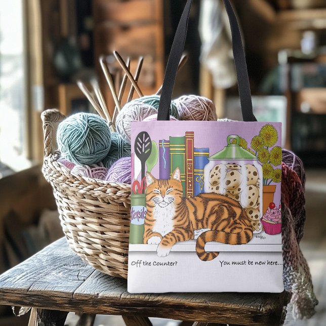 Bolsa Tote Gato Superior do Contador de Cozinha Tabby Laranja (Criador carregado)