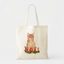 Bolsa Tote Gato Tabby de Natal Aquarela
