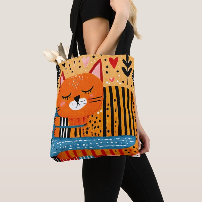 Bolsa Tote Gato Tabby Laranja (Close Up)