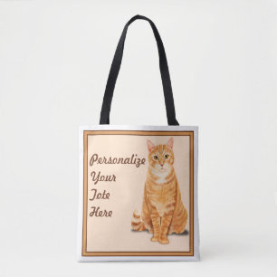 Bolsa Tote Gato Tabby Laranja Personalizado