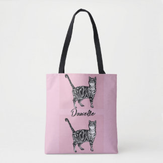 Bolsa Tote Gato Tabby Rosa Arte de Natal de Gatos Animais de