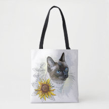 Gato tailandês engraçado desenhando mão com flores