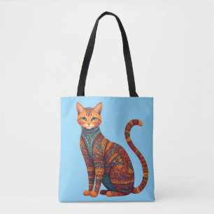 Bolsa Tote Gato Tribal Boêmio Arte Colorida