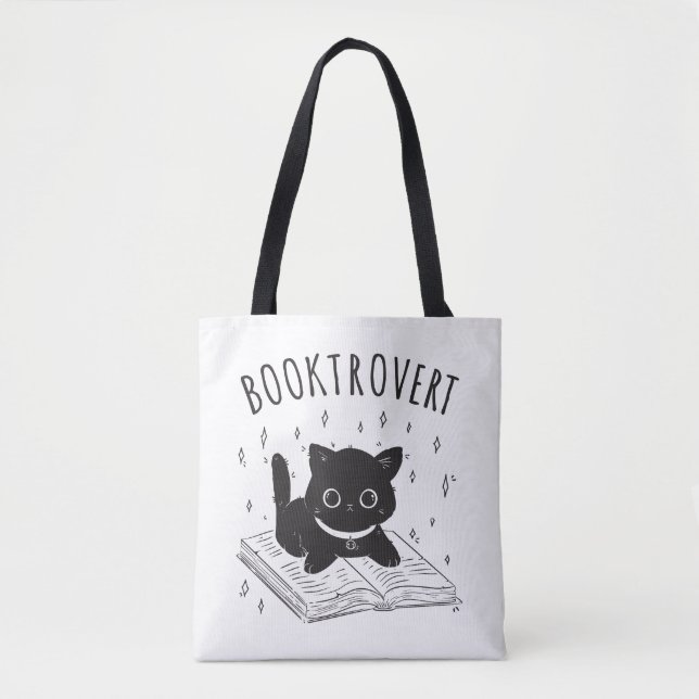 Bolsa Tote Gato-troverte com livro e estrelas (Frente)