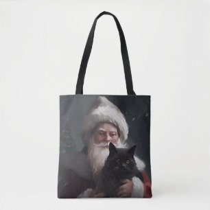 Bolsa Tote Gato Tuxedo Com Natal Festivo do Papai Noel