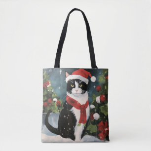 Bolsa Tote Gato Tuxedo na Neve Natal